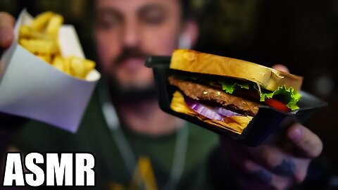 Jerry J's Texas Backyard Burger w/ Fries | ASMR (Whispering, Chewing Sounds)