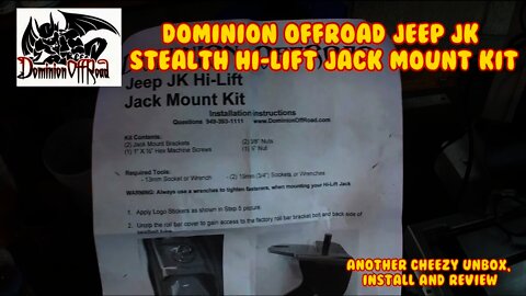 Jeep JK Wrangler Dominion OffRoad Stealth Hi-Lift Jack Mount Kit unbox, install review. best