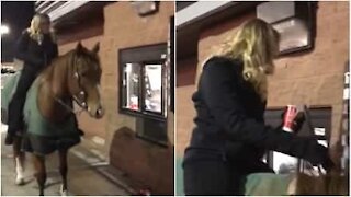 Incredibile: signora porta il suo cavallo a un drive-in