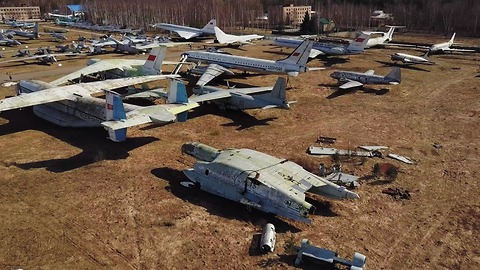 Abandoned experimental soviet planes captured from drone