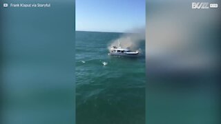Famiglia esce indenne da un incendio in barca