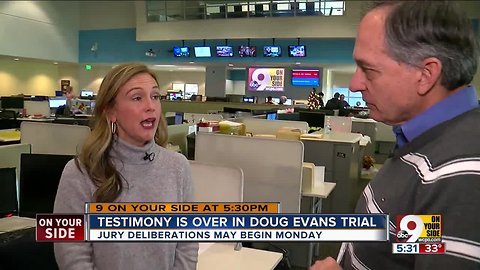 Doug Evans' defense rests, jury deliberations may begin Monday