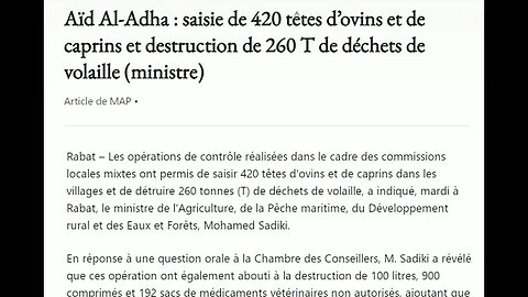 Aïd Al-Adha : saisie de 420 têtes d’ovins et de caprins et destruction de 260 T de déchets