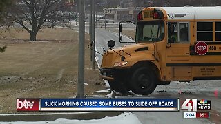 School bus slid off the road during winter weather