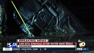 Car ends up in sinkhole after Escondido water main break