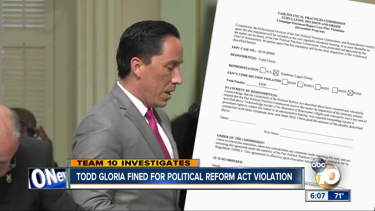 Todd Gloria fined for Political Reform Act violation