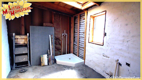 Shower Pan, Sheetrock Mud & Window Boxes | Earthbag Kitchen & Bathroom | Weekly Peek Ep135