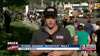 People demonstrating the in-custody death of George Floyd at 72nd and Dodge Streets