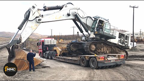 Transporting The Liebherr 984 Excavator By Side - 125 Tones Mega Machine
