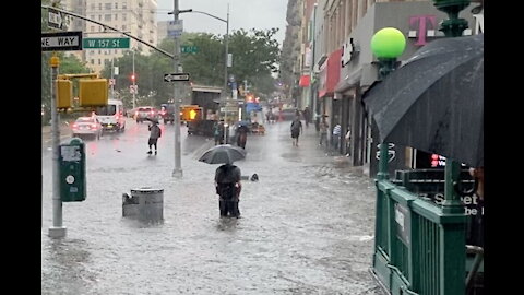 Elsa and Heavy Rains in US flooding New York, Manhattan, Roads, Stations, Subways