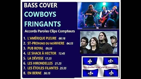 Bass cover COWBOYS FRINGANTS (Québec Folk/Rock) _ Accords Paroles Clips Compteurs, Plus