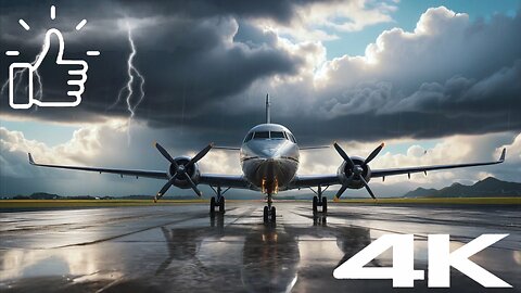 Plane waiting quietly in thunderstorm