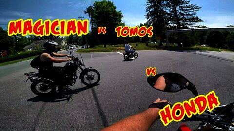 Tomos vs Magician vs Honda CRF250L? Tomos can hang! hot summer fun swim rope swing