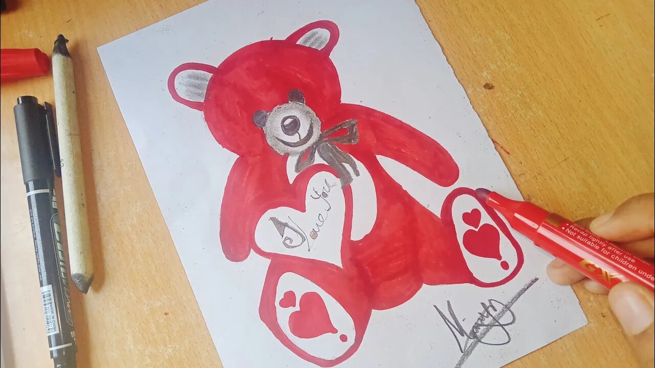 Easy How to Draw a Valentine Bear with a Heart