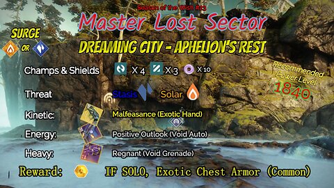 Destiny 2 Master Lost Sector: Dreaming City - Aphelion's Rest on my Solar Warlock 12-9-23
