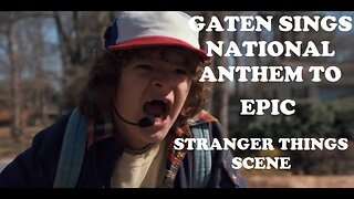 Gaten Matarazzo singing the national anthem to the epic car flip scene in Stranger Things