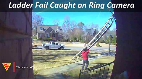Ladder Fail Caught on Ring Camera | Doorbell Camera Video