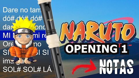 Naruto - Abertura 1 - Rocks - Tutorial com notas na tela flauta violino escaleta