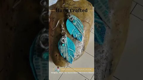 MARCHING AQUA, 1 inch, leather feather earrings