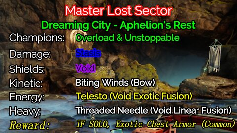 Destiny 2, Master Lost Sector, Aphelion's Rest on the Dreaming City 12-15-21