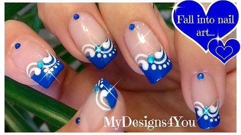 Blue French tip nail art design
