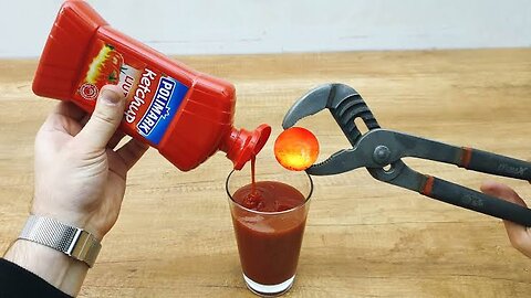 EXPERIMENT Glowing 1000 Degree METAL BALL vs Ketchup