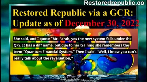 Restored Republic via a GCR Update as of December 30, 2022