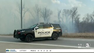 Large grass fire burns in Council Bluffs at I-80 and I-29 interchange