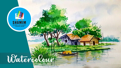 How to paint watercolor village landscape for beginners | Shamim Drawing & Art Academy