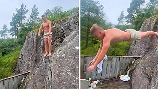 Fearless Dude Jumps On A Slide With No Room For Mistakes