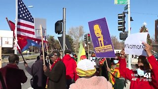 Supporters, protestors gather for Biden's arrival in KC