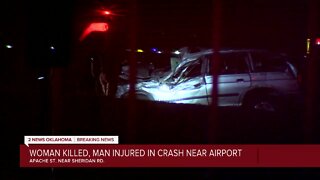 Woman killed, man injured in crash near airport
