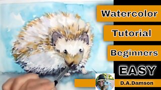 Watercolor Painting for Beginners Easy Animals - Hedgehog