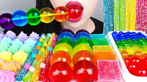 ASMR RAINBOW DESSERTS 무지개 먹방 팝핑보바, 보석젤리, 별사탕 먹방 POPPING BOBA, JELLY, GUMMY MUKBANG