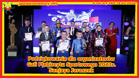Podziękowania dla organizatorów Gali Plebiscytu Sportowego 2023r. Sanjaya Jaraszek