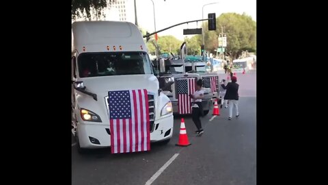 The People’s Convoy USA 2022 And The Freedom Convoy USA Freedom In Los Angeles California Truck On!