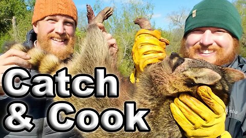 Catch And Cook Raccoon In Live Trap / Day 9 Of 30 Day Survival Challenge Texas