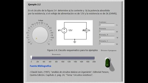 Ejercicio de LabVIEW Circuito con una fuente y una resistencia cálculo de la corriente y la potencia