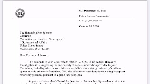 FBI Issues Letter to Sen Johnson, Confirms HB Laptop NOT Russian Disinfo, Backs the ODNI’s Comments.