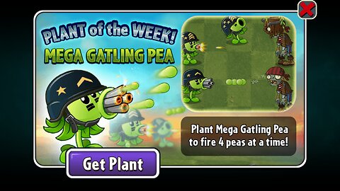 Plants vs Zombies 2 - Penny's Pursuit - Gem Plant Showcase - Mega Gatling Pea - July 2023