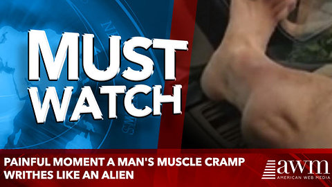 Painful moment a man's muscle cramp writhes like an alien