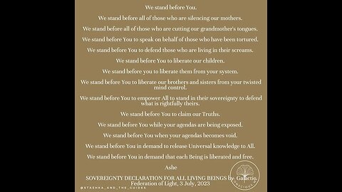SOVEREIGNTY DECLARATION by Galactic Federation of Light