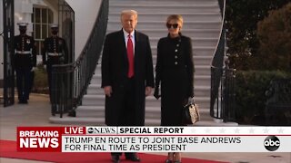 President, First Lady Trump speak as they leave the White House for final time