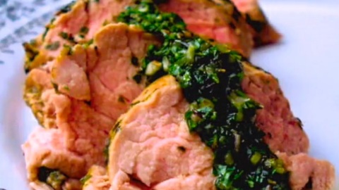 Filet mignon of pork with chimichurri sauce