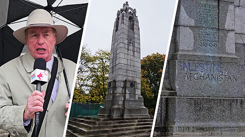 GROSS: Queen's Park cenotaph defaced with 'Palestine' graffiti