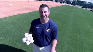 Brewers' bullpen catcher Marcus Hanel shares his unique skill to keep the game fun