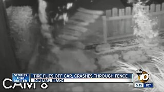 Flying Tire Crashes through fence in IB