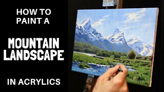 How to Paint a MOUNTAIN LANDSCAPE in ACRYLICS