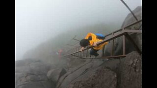 Visitors risk their lives by taking broken stairs of Harishchandragad