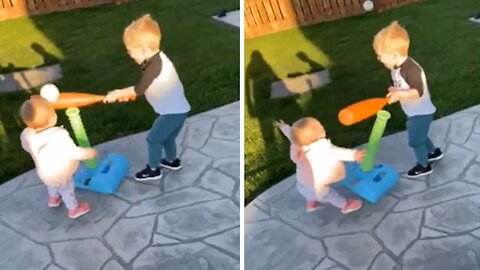 Epic fails: Kid swings plastic bat right into baby's face